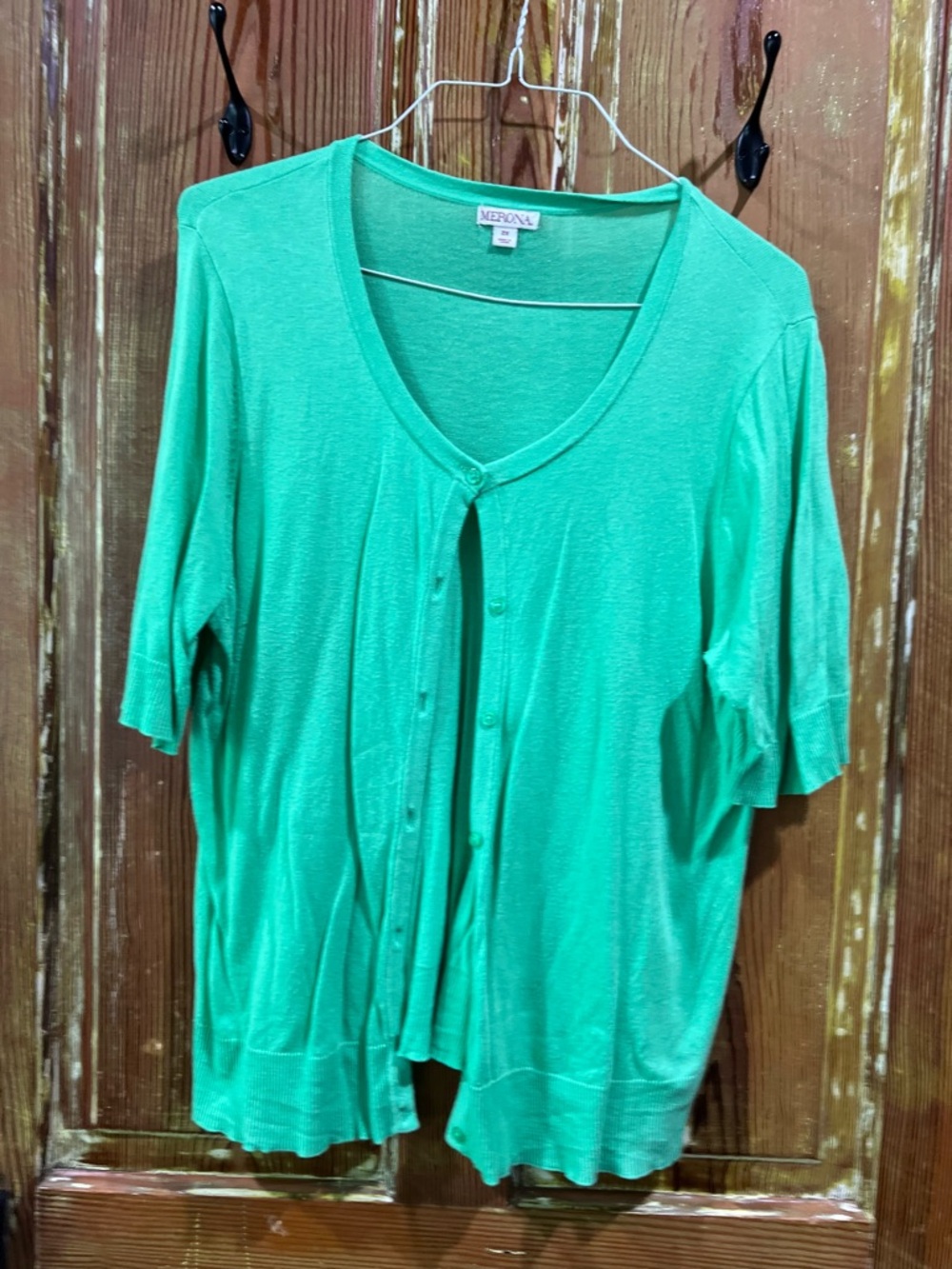 Merona Green Short-Sleeve Button Cardigan
